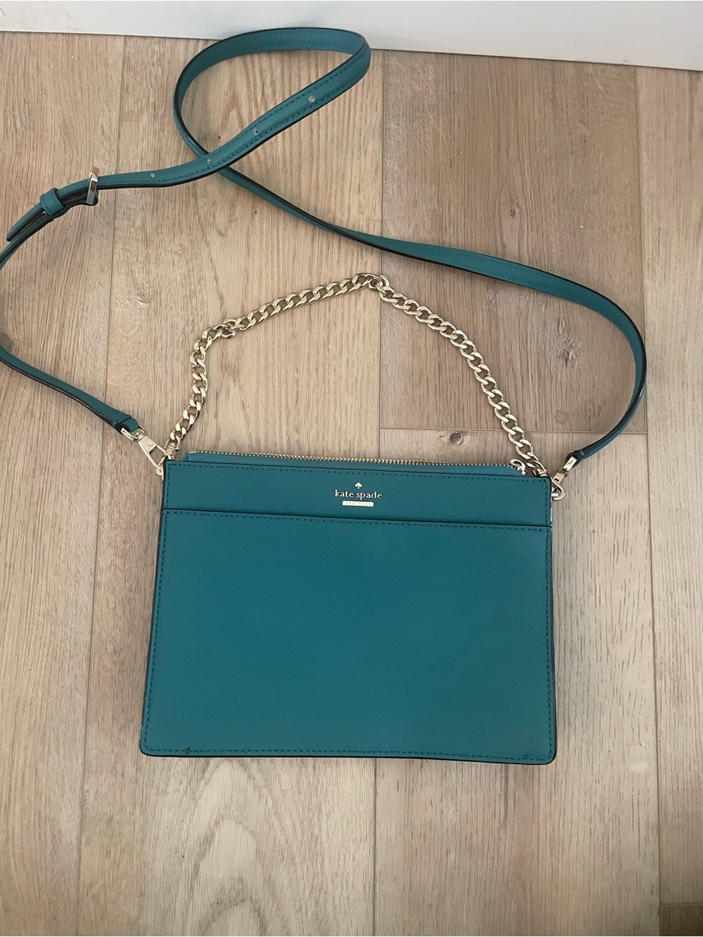 kate spade Teal Leather Crossbody with Gold Chain